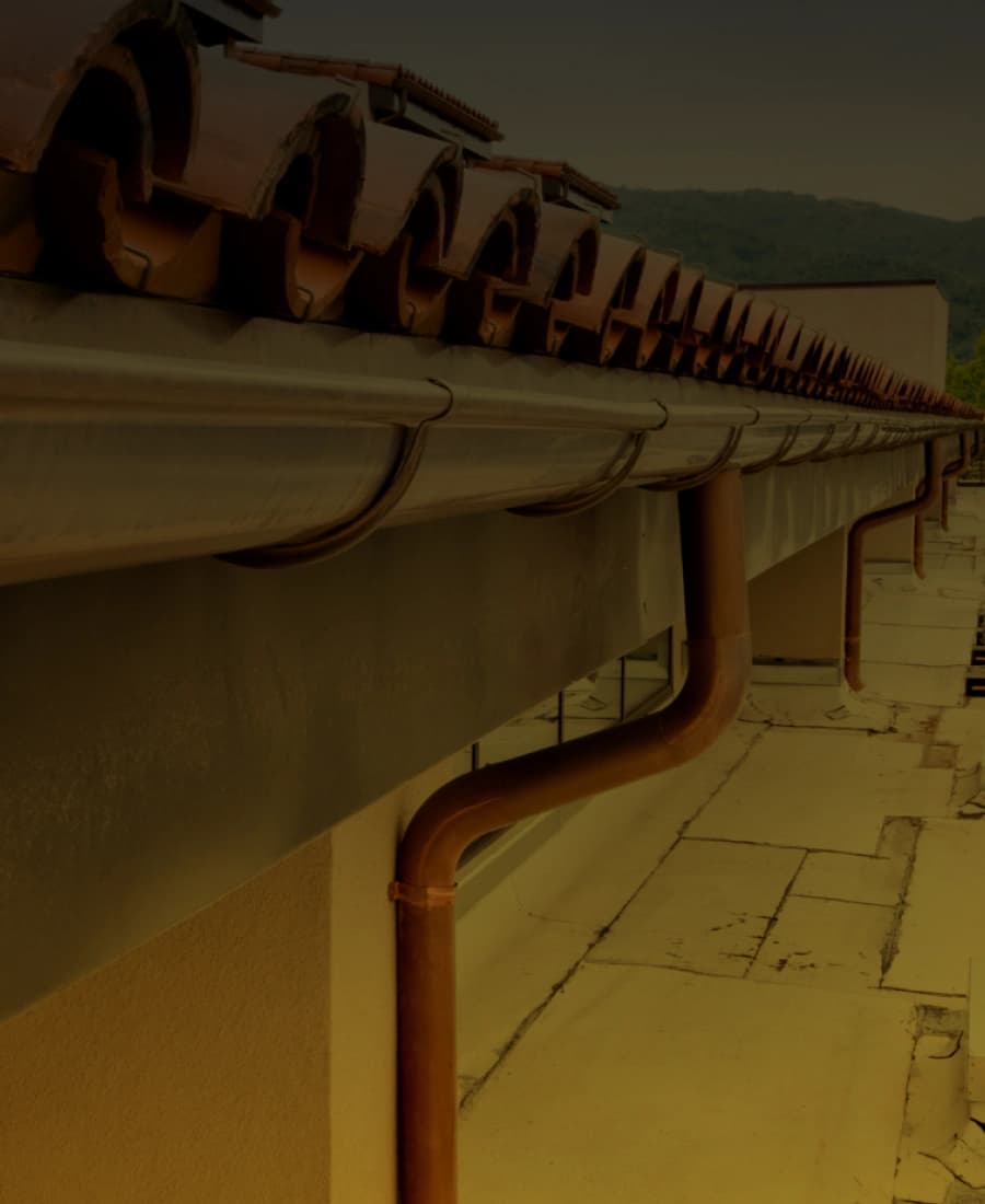 Copper gutter and downspout detail