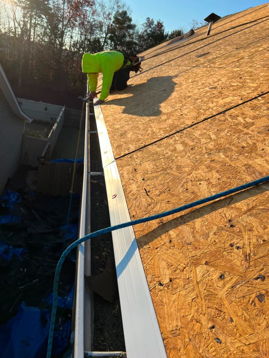 Roof deck and gutter detail during project work