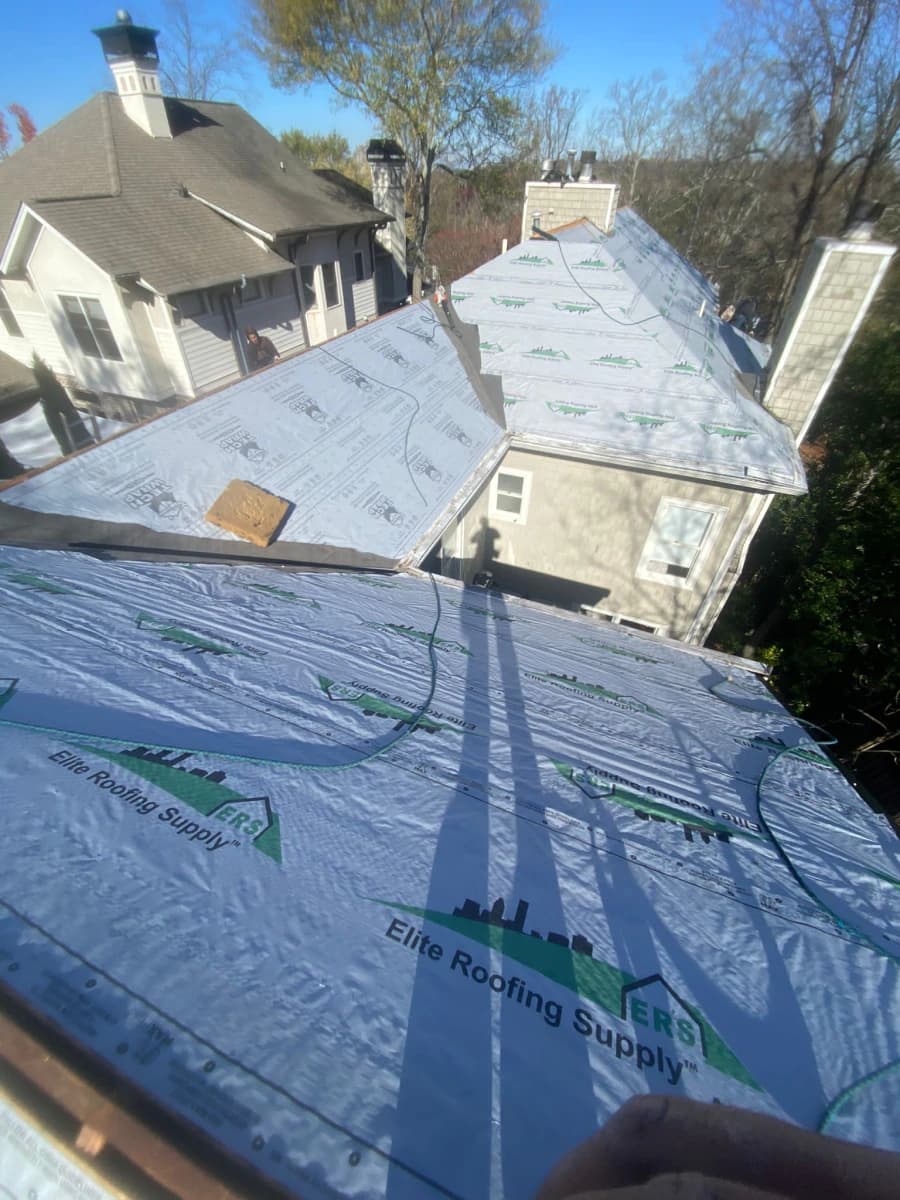 Roof underlayment during installation