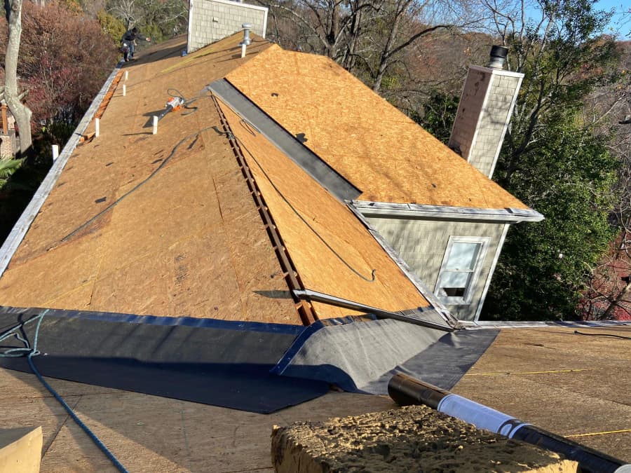 Roof deck exposed during preparation for new roofing materials